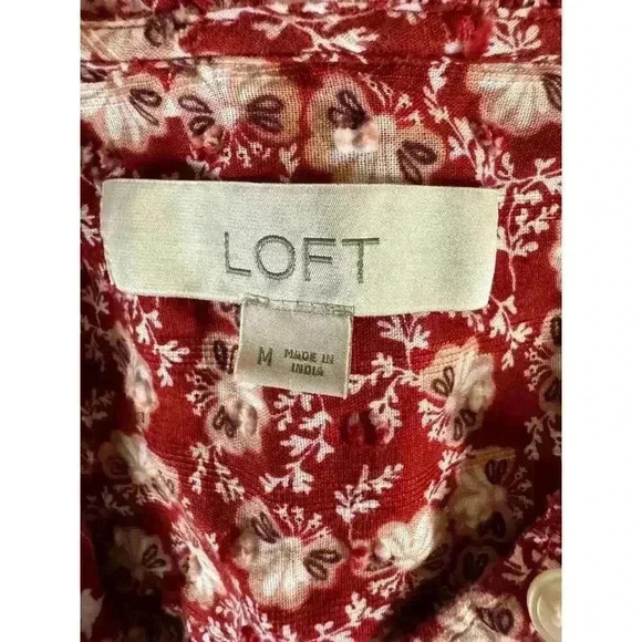 Ann Taylor Loft Long sleeve, button down, floral print, burgundy Prairie Top  M - Picture 10 of 10